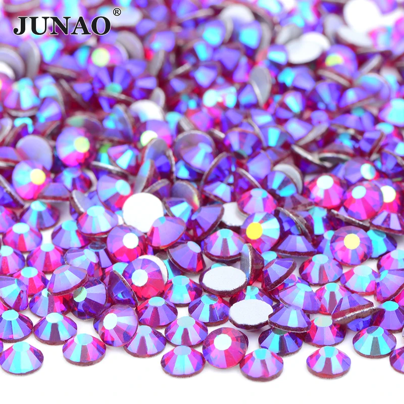 JUNAO Wholesale 100Gross 14400pc SS6 8 10 12 16 20 30 Flatback AB Crystal Glass Rhinestone In Bulk Non Hotfix Strass Nail Stones