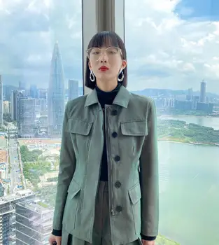 

2020 New Fashion Autumn Winter Blazer Coat Runway Luxury Turn down Collar Long Sleeves Cotton Female Clothes Outerwear