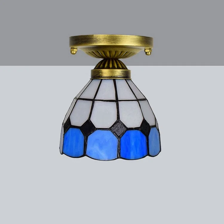 Европейский фу 6 дюймов(15 см) Tiffany витражное Стекло Холл коридор балкон Небольшой потолочный средиземноморский синий и белый свет