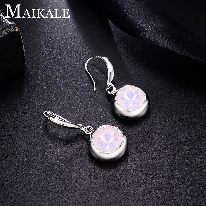 Женские разноцветные серьги MAIKALE, круглые модные серьги-подвески с крючком с золотистым/серебристым покрытием и фианитом для подарка - Окраска металла: 13-silver-opal