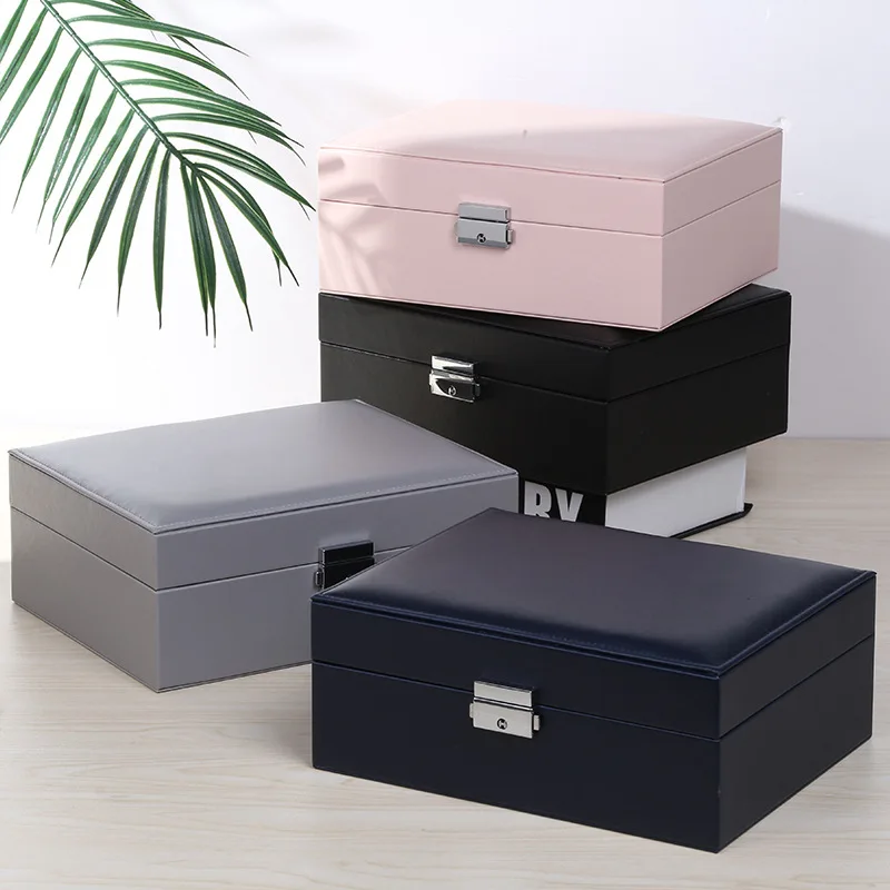 Korean Style Fresh And Simple Girl Earrings Plate Jewelry Box Protable Leather Earrings Ring Multi-function Jewelry Storage Box