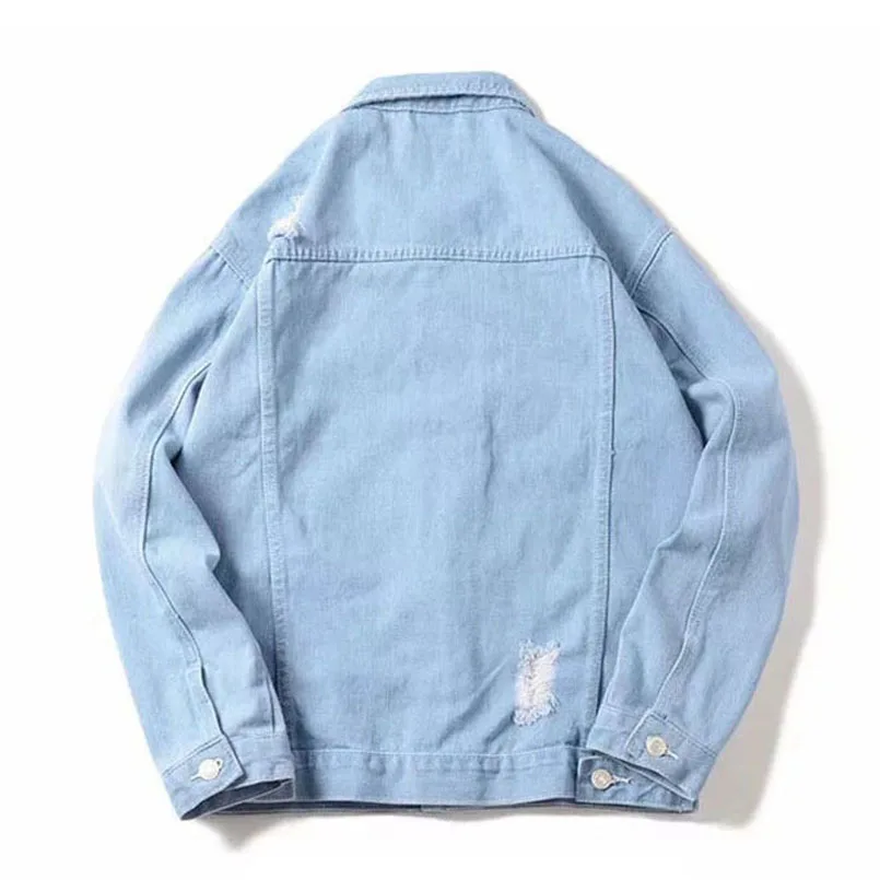 Jaket Jeans Sobek Musim Semi Pria Jaket 
