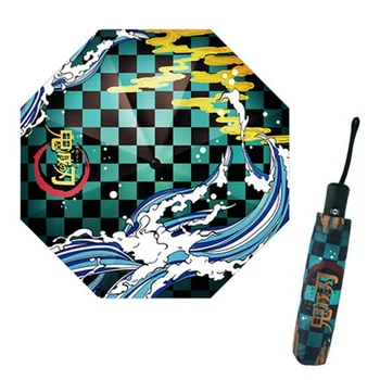 

Anime Demon Slayer Kamado Tanjirou Cartoon Auto Triple Folding Umbrella Rain Sun Anti-UV Parasol Collectible Christmas Gift