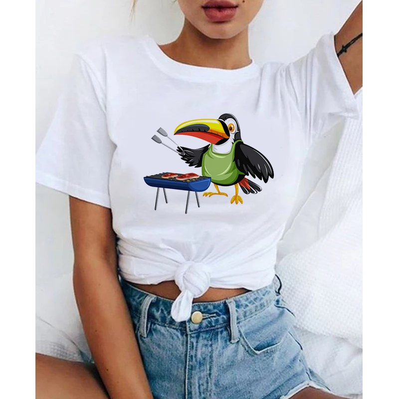 

2020 Summer Women T-shirt Bigbeak theme Printed Tshirts Casual Tops Tee Harajuku 90s Vintage White tshirt Female Clothing