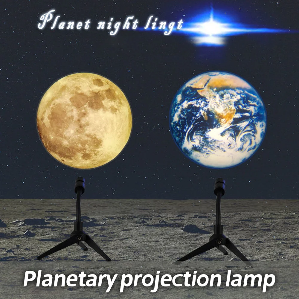 Starry Projector 2 In 1Moon Earth Projector Lamp 360° Rotatable Bracket USB Rechargeable Led Night Light Planet Projection Lamp bright night light