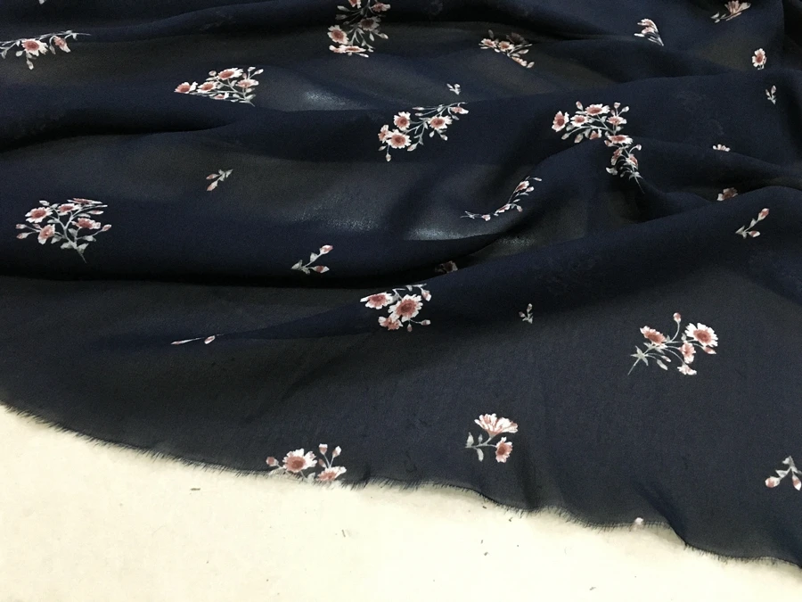 Африканская ткань японская и Корейская темно-синяя основа цветочный дизайн шифон Весна/лето платье юбки ткани
