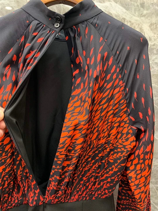 Новое осенне-зимнее женское платье с длинными рукавами и микроворотником, смешанные цвета, с принтом, 1027