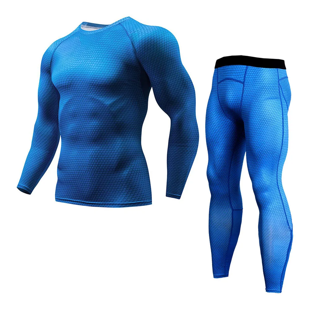 blue Компрессионные спортивные костюмы, быстросохнущие спортивные мужские комплекты одежды для бега, бегунов, тренировок, тренажерного зала, набор для фитнес-тренировок - Цвет: blue
