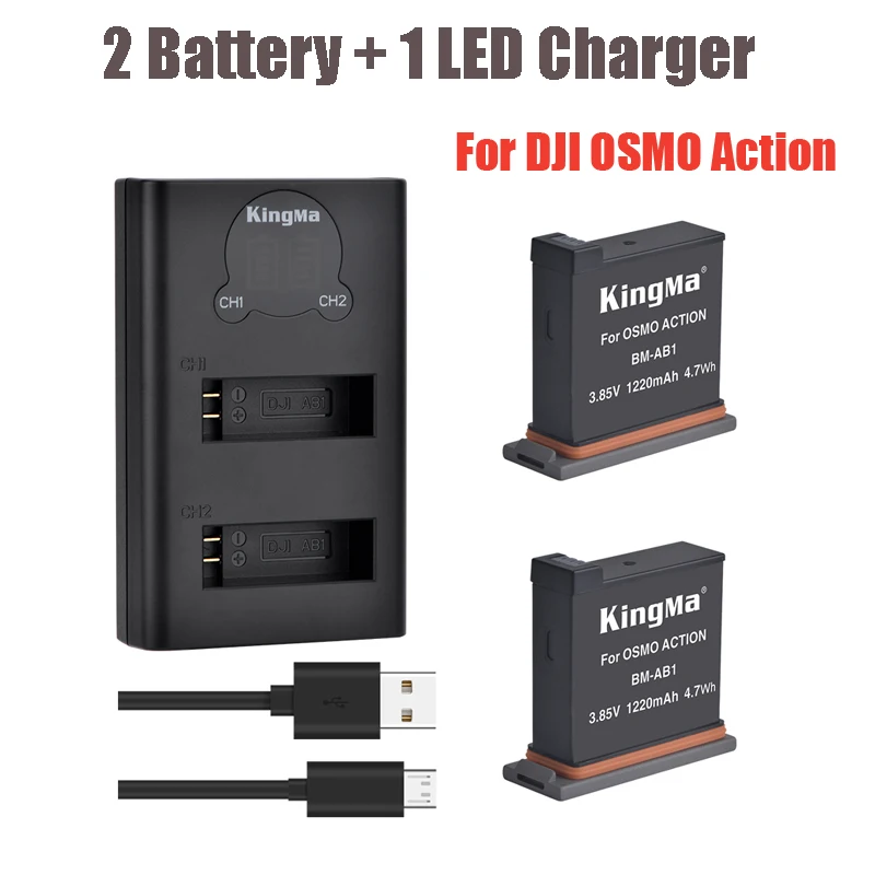 LCD Smart Display Dual Port Charger+ 2pcs1200mAh Osmo Action Battery Kit for DJI Osmo Sports Camera Accessories - Цвет: Package A