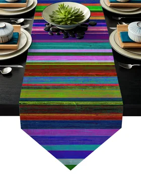

Colorful Wood Board Mosaic Texture Table Runner Table Flag Home Party Decorative Tablecloth Table Runners