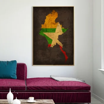 

Country Flag Maps Poster Myanmar Country Flag Map Canvas Print Home Decor Wall Art Decor No Frame