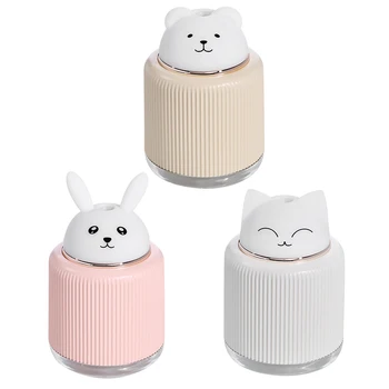 

300ML Cute Cat Bear USB Air Humidifier Diffuser Portable Ultrasonic Aroma Oil Essential LED Light Mist Maker For Home Car
