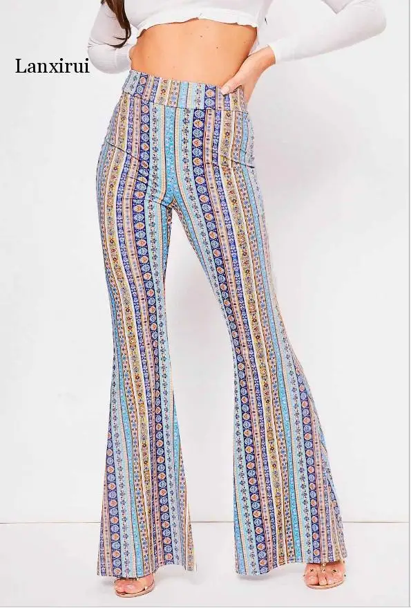 Boho Flare Pants Ethnic Floral Print Bell Bottom Trousers For Women Y2k  Streetwear Elastic Waist Wide Leg Pants Dancing Leggings - AliExpress