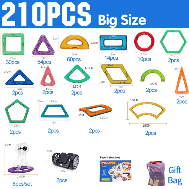 32-262pcs DIY Magnetic Constructor Triangle Square Big Bricks Magnetic Building Blocks Designer Set Magnet Toys For Children 4