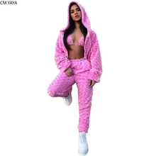Зимний женский спортивный костюм, розовая бархатная куртка+ штаны, костюмы из двух частей, комплект одежды для ночного клуба, сексуальная шерстяная повязка, спортивная одежда GL9211