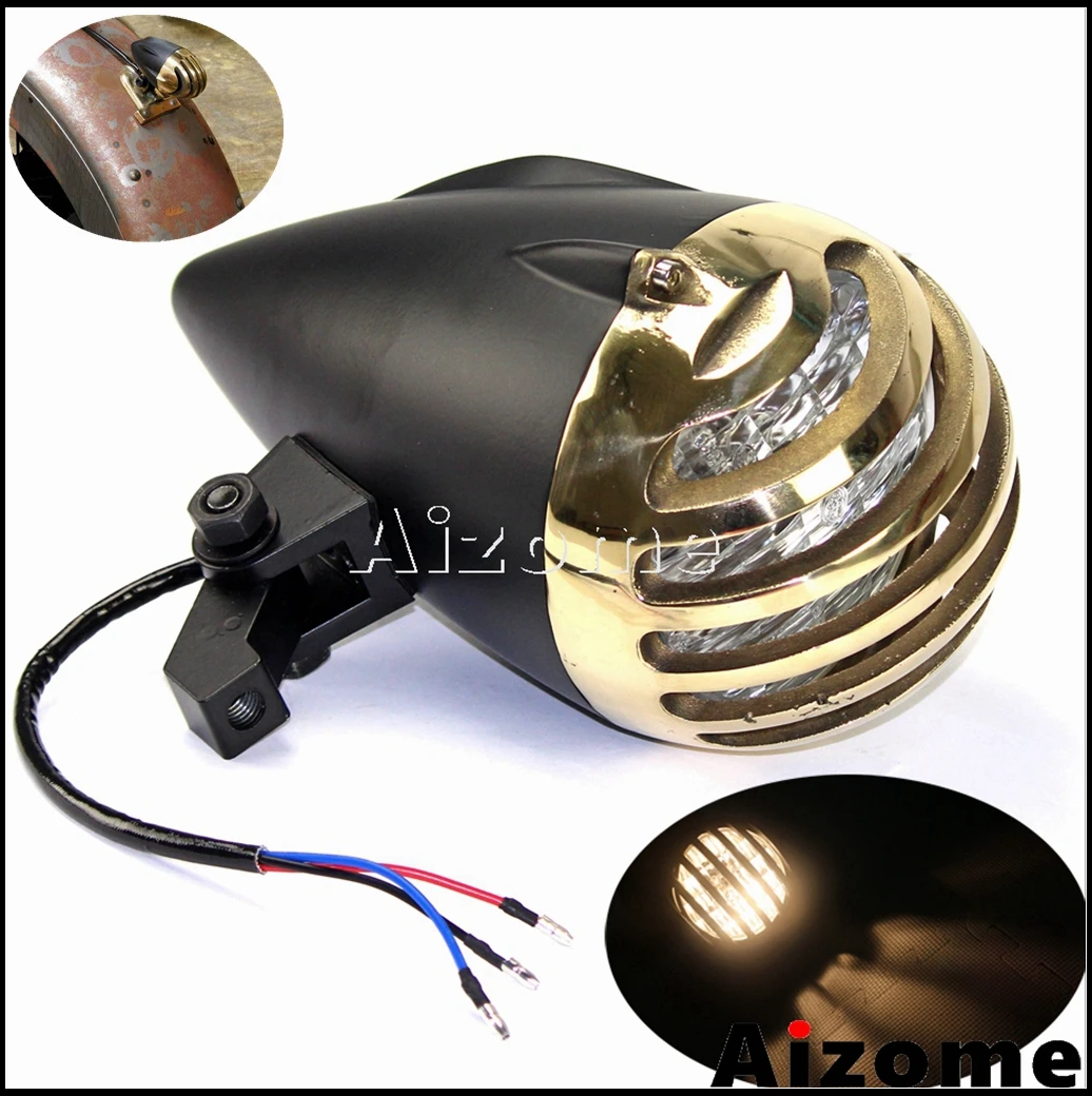 12V H4 Universal Old School Brass Black Grilled Headlamp Motorcycle