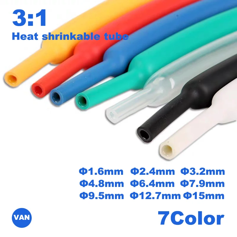 

2m 1.6/2.4/3.2/4.8/6.4/7.9/9.5mm Dual Wall thick Glue 3:1 ratio Shrinkable Tubing Adhesive Lined Wrap Wire kit heat shrink tube