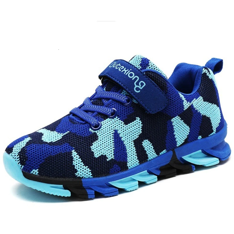 blue kids shoe 1721 Камуфляжные детские кроссовки для мальчиков; дышащие кроссовки из сетчатого материала; Детская уличная спортивная обувь на липучке для маленьких девочек; цвета хаки; кроссовки - Цвет: blue kids shoe 1721