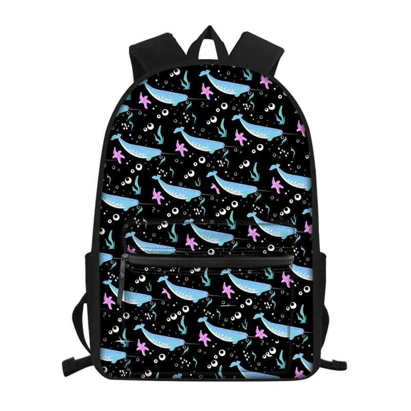 

WHEREISART Narwhal Prints Elementary Middle School Backpack Bookbag for Teen Girls High School Bag Women Satchel Mochila