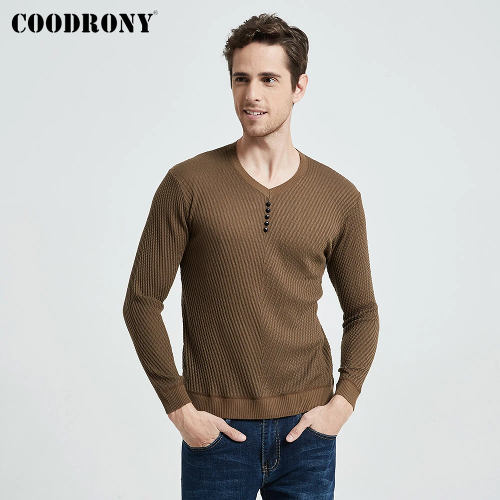Coodronyブランドセーター男性カジュアルボタンvネックプルオーバーシャツ春秋のスリムフィット長袖ニットソフトコットンプルオム Sweaters And Dresses Sweater Patchworkdress Mermaid Aliexpress