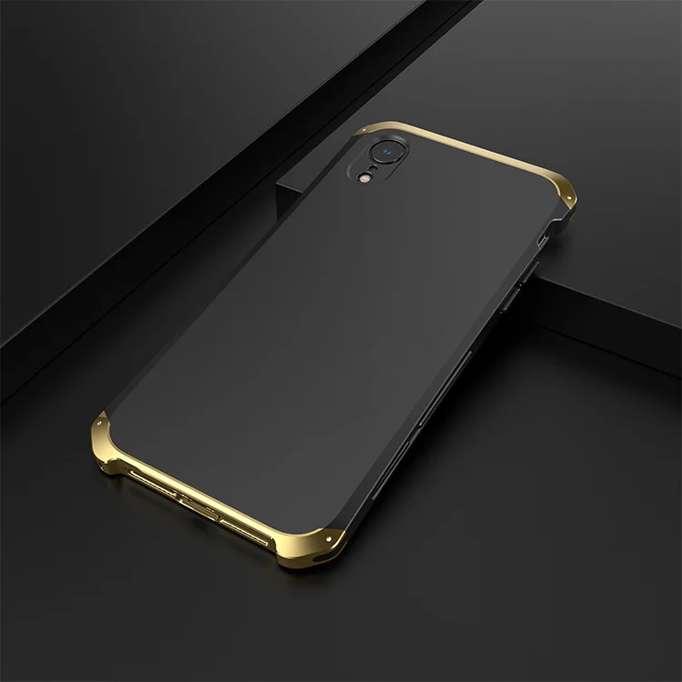 Black Gold Side Текстурированный противоударный металлический каркас Пластиковая Задняя панель для iPhone XR iPhoneXR алюминиевый сплав iPhone XR бампер чехол с подарком - Цвет: Black Gold Side