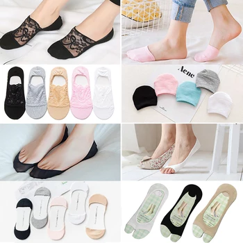 

3/4/5Pair Women Socks Invisible No Show Cotton Breathable Summer Short Non-slip Boat Socks Low Cut Ankle Thin Liner Socks Female