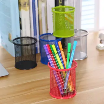 

Office Student Pen Iron Square Multi-Function Round Pen Box Desktop Stationery Storage Grid Pen Holder