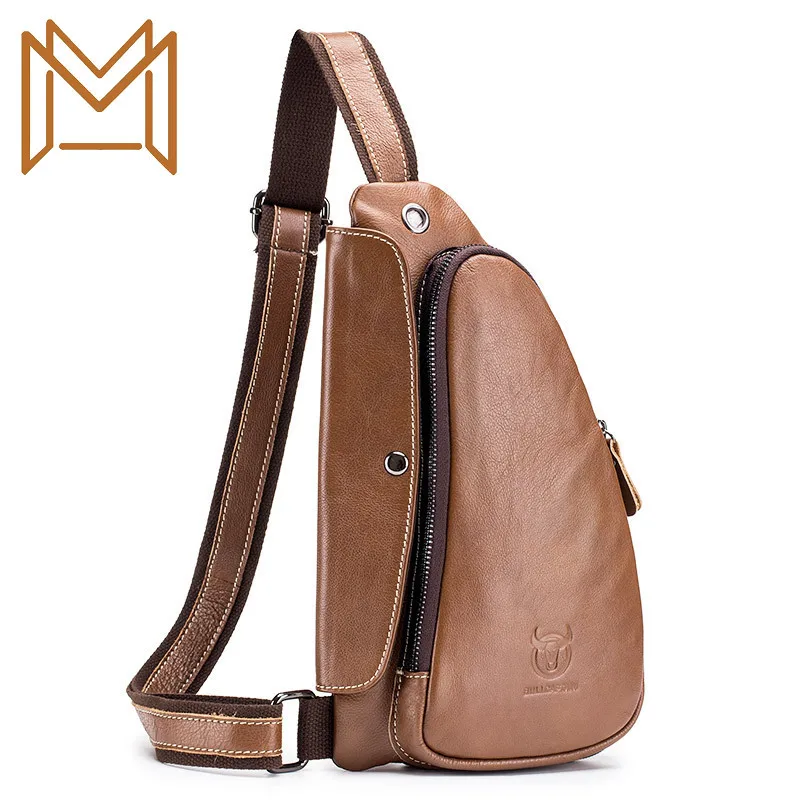 

Leather Man Genuine Leather Chest Layer Cowhide Oblique Satchel Outdoor Sport Leisure Time Bag