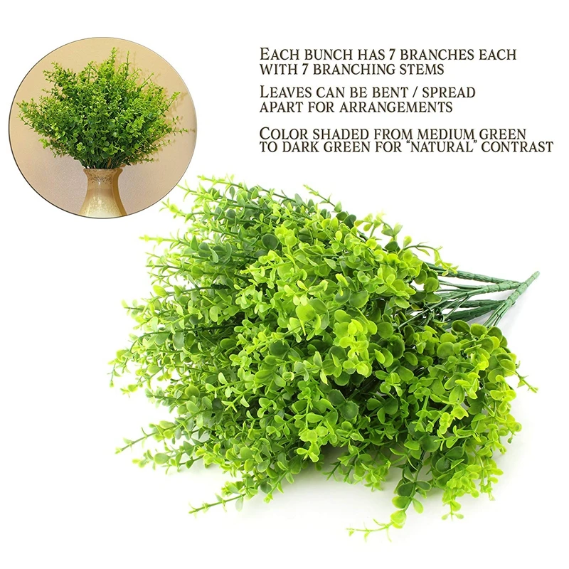 Искусственные кустарники(8-Pack); Искусственные пластиковые листовые Зеленые искусственные самшит растения для украшения помещений на открытом воздухе