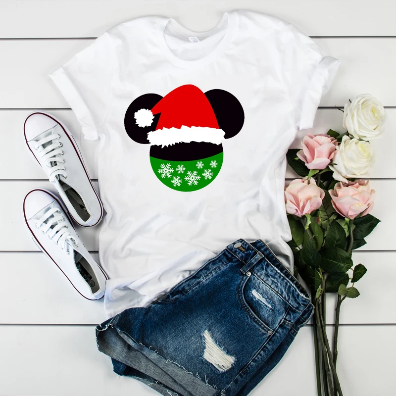 Женская шапка с мультяшным бантом, зимняя футболка с ушками, Рождественская футболка с графическим принтом, женская одежда, футболки, футболки - Цвет: GJS20161