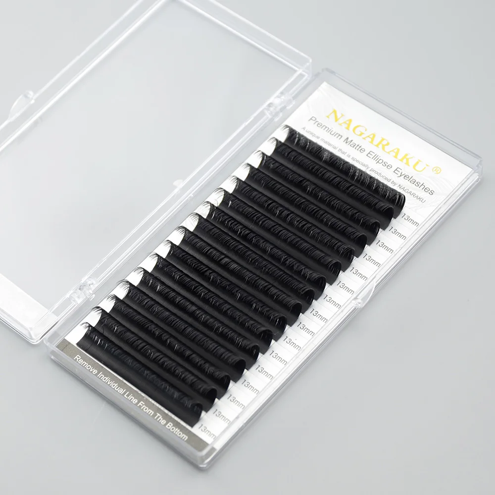 16 рядов 6 чехлов в виде плоского эллипса ресницы для наращивания матовые черные раздельные накладные ресницы натуральный светильник NAGARAKU линия