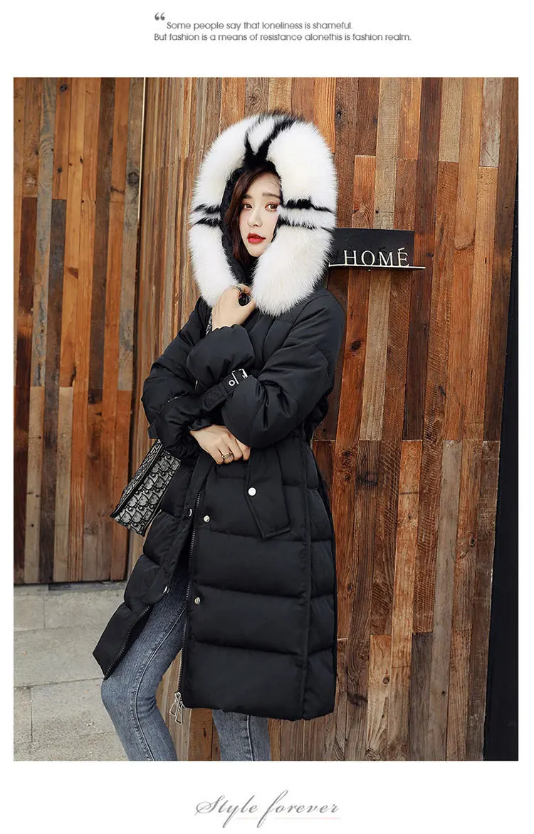 Autumn And Winter New Style WOMEN'S Dress Fashion Loose Really Raccoon Dog Large Fur Collar Mid-length over-the-Knee down J