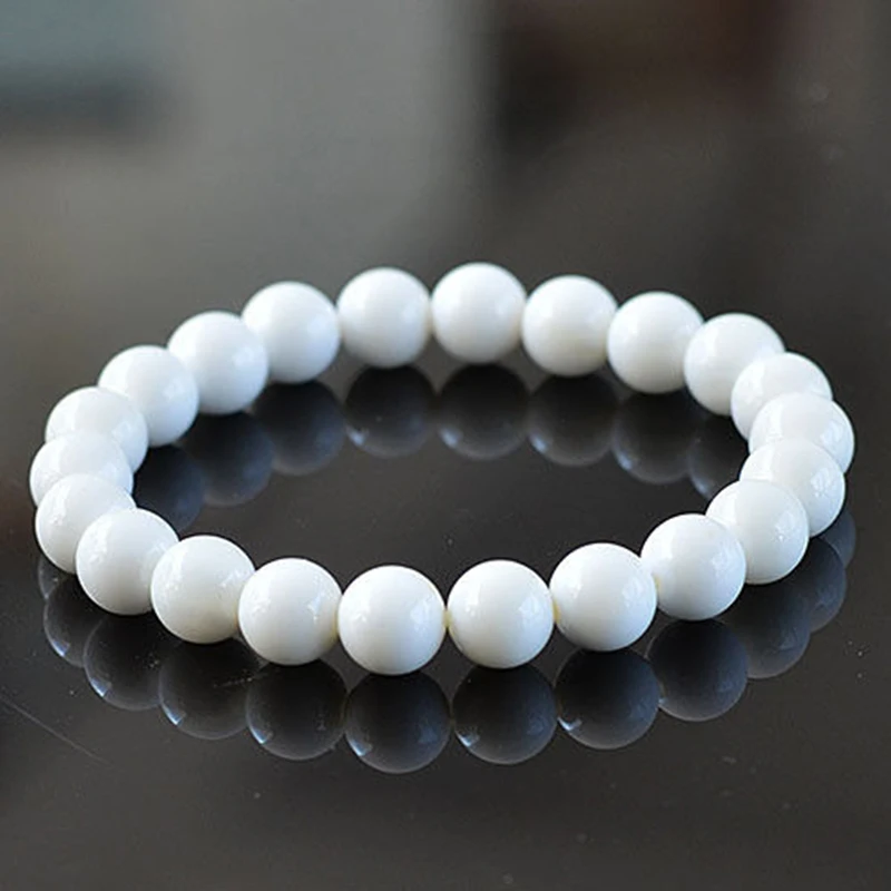 MOROW Fashion Handmade Cool Natural White Tridacna Round Beads Stone Bracelets Beaded Elastic Rope Bracelet Women Men Jewelry (5)