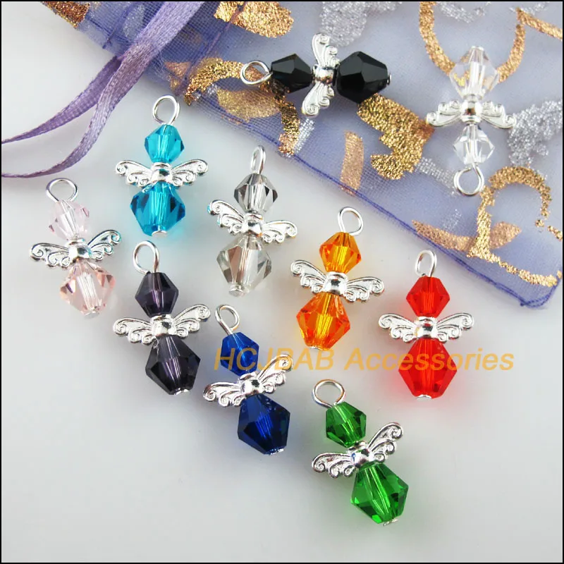 10 шт посеребренные крылья смешанные хрустальные бусины амулеты ангелы Подвески