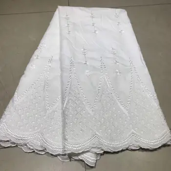 

2019 High Quality African Net Lace Fabric 100% Cotton Embroidery French Swiss voile Punch Cotton Lace Fabrics White 5 Yards/lot