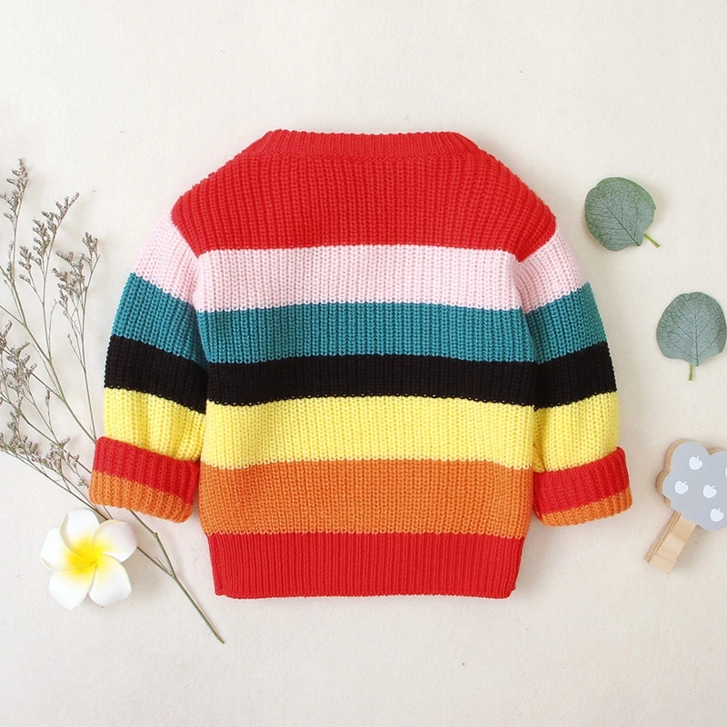 Детские разноцветные свитер с радугой Дети Детские Одежда для девочек из хлопка; зимние теплые вязаные крючком топы; пуловеры для маленьких детей Топы Лидер продаж