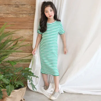 

Girls Dresses New 2020 Kids Cotton Summer Dress Elastic Long Dress Striped Kids Casual Children Clothes 4 6 8 10 12 14Y