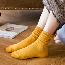 Осенние и зимние Новые однотонные женские носки, ворсовые дышащие хлопковые носки, женские носки без пятки