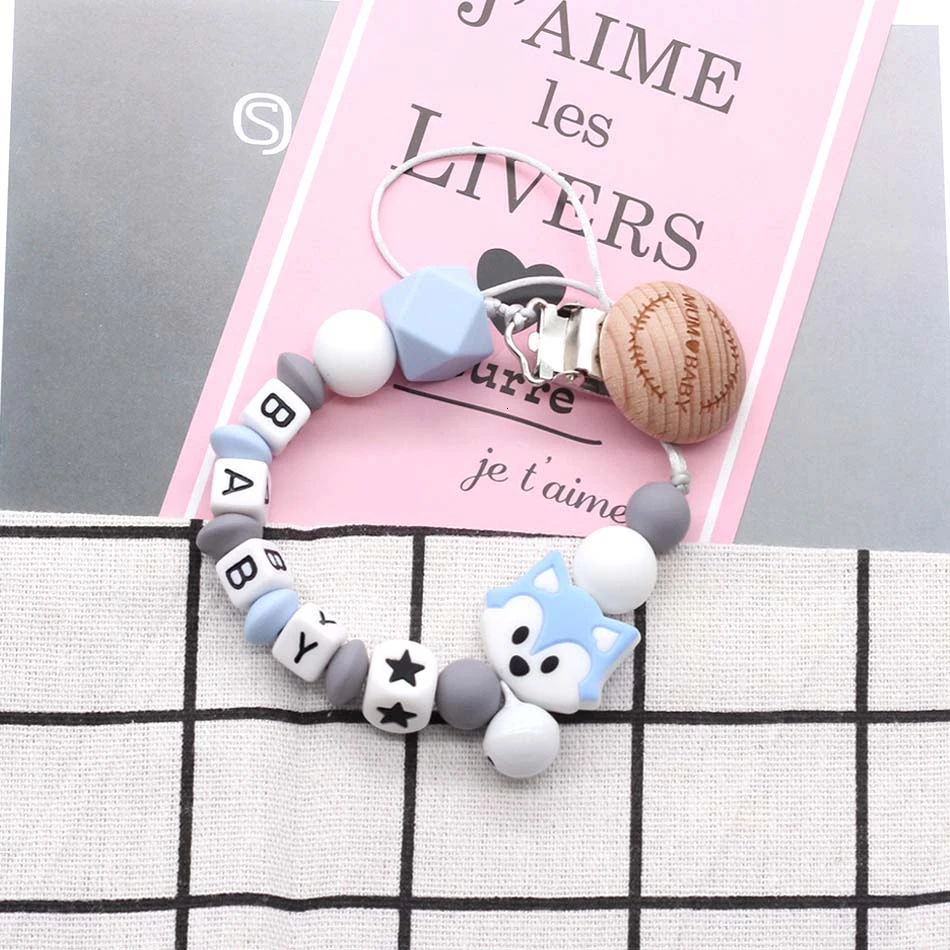 

Personality Russian Name Baby Silicone Pacifier Chain Food Grade Silicone Beads Dummy Clips Pacifier Chain Teeth Teether Toys