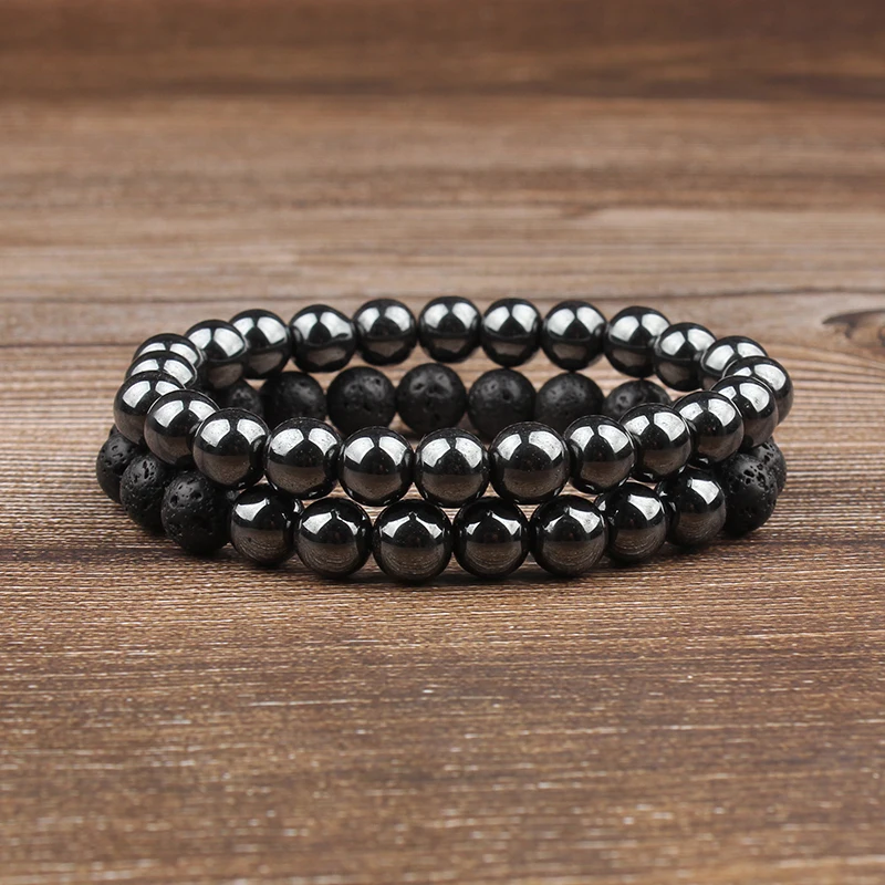 LanLi 8 мм Натуральная бижутерия черная лава камень гематита свободный браслет с