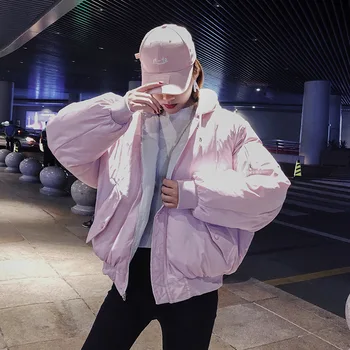 

Winter Wear On Both Sides Hooded Cotton Jackets Women Casual Solid Zipper Loose Jackets Coats Female Korea Harajuku Par