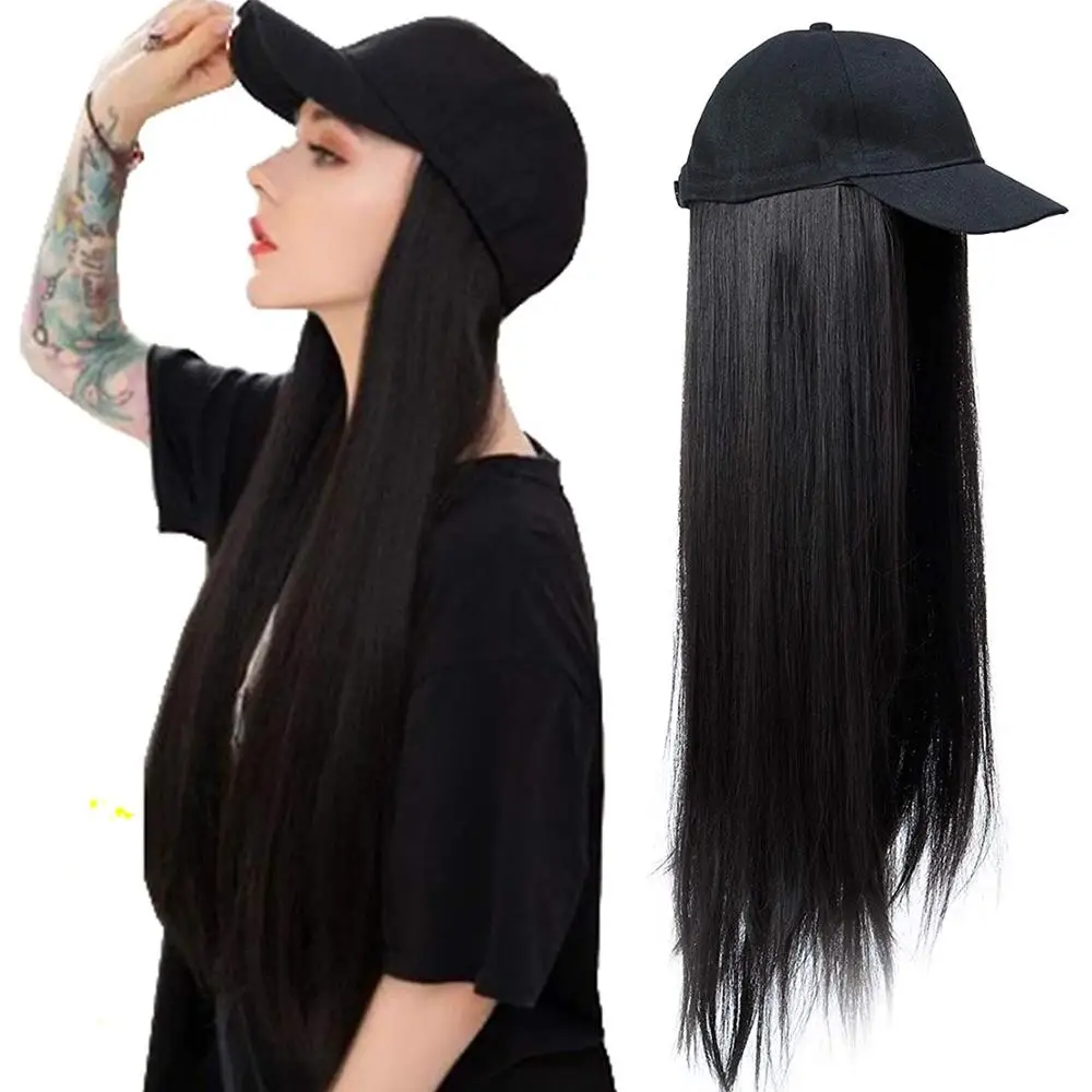 Черная бейсбольная кепка с синтетическими волосами для наращивания прямой парик