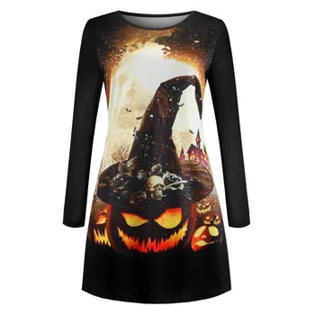 

2020 Women Autumn Winter Dress Casual Cat Print Black Midi Office Party Dress O-neck Long Sleeve Vintage Vestidos Robe Plus Size