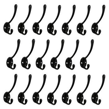

20 Pcs Black Zinc Alloy Double Coat Hook Classic Antique Industrial Style Hanger