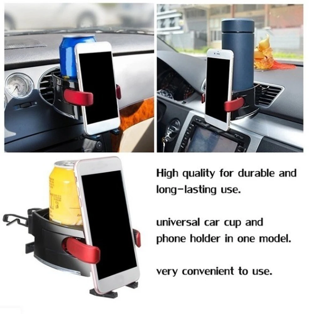 2 in 1 Adjustable Car Air Vent Drink Cup Bottle Holder Cell Phone Mount Bracket Stand