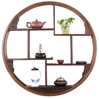 

Chicken wing wood small Bo ancient solid Chinese wall hanging Duobaoge teapot tea racks antique frame