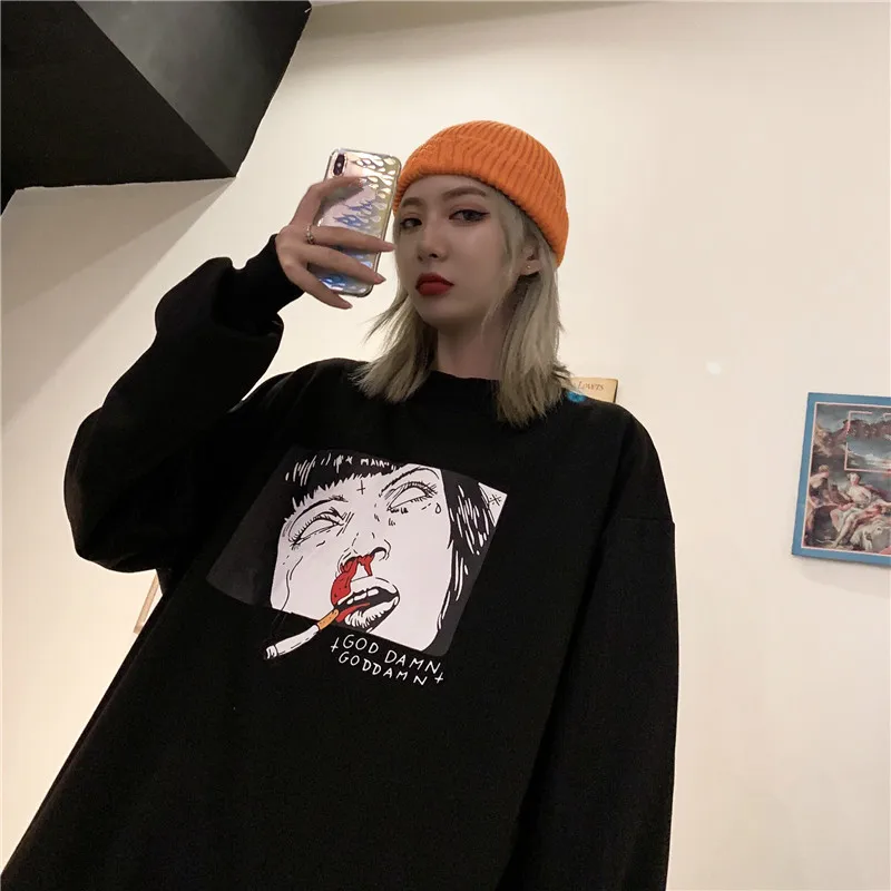 Neploe забавные толстовки с мультяшным принтом Harajuku корейский Повседневный Женский пуловер Топы Осенняя Толстовка с длинным рукавом и круглым вырезом 56515