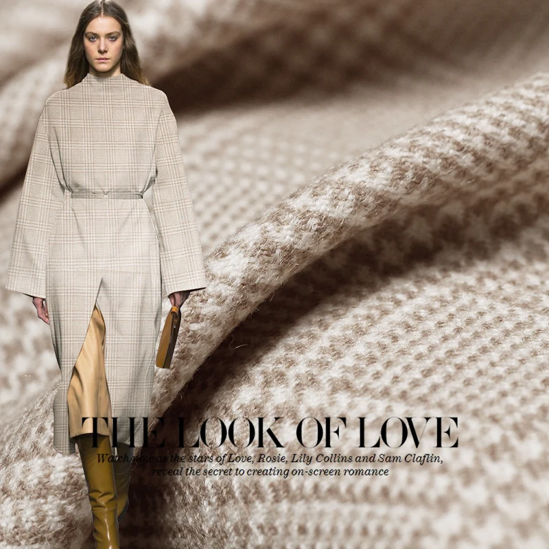 

the cloth Light camel colour Yarn Dyed houndstooth tweed 100%wool materials Autumn coat jacket DIY clothes fabrics Freeshipping