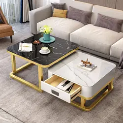Mesa de centro de almacenamiento con cajón de madera maciza para sala de estar, de vidrio templado, combinación 2 en 1