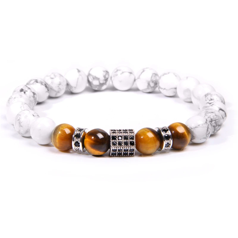 Men Women real white stone Bracelet Turquoises Friendship couples bracelets natural tiger eye beads lovers gifts | Украшения и